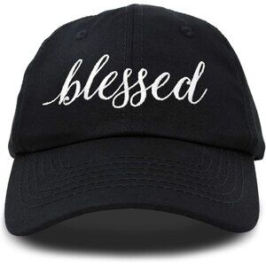 Women's Blessed Embroidered Black Soft Cotton Classic Dad Baseball Hat Cap